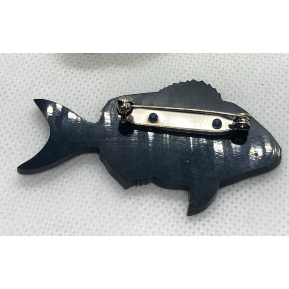 Vintage Scup Porgy Fish Mother of Pearl Inlay Pin Brooch Animal Nature Wildlife - Picture 7 of 9